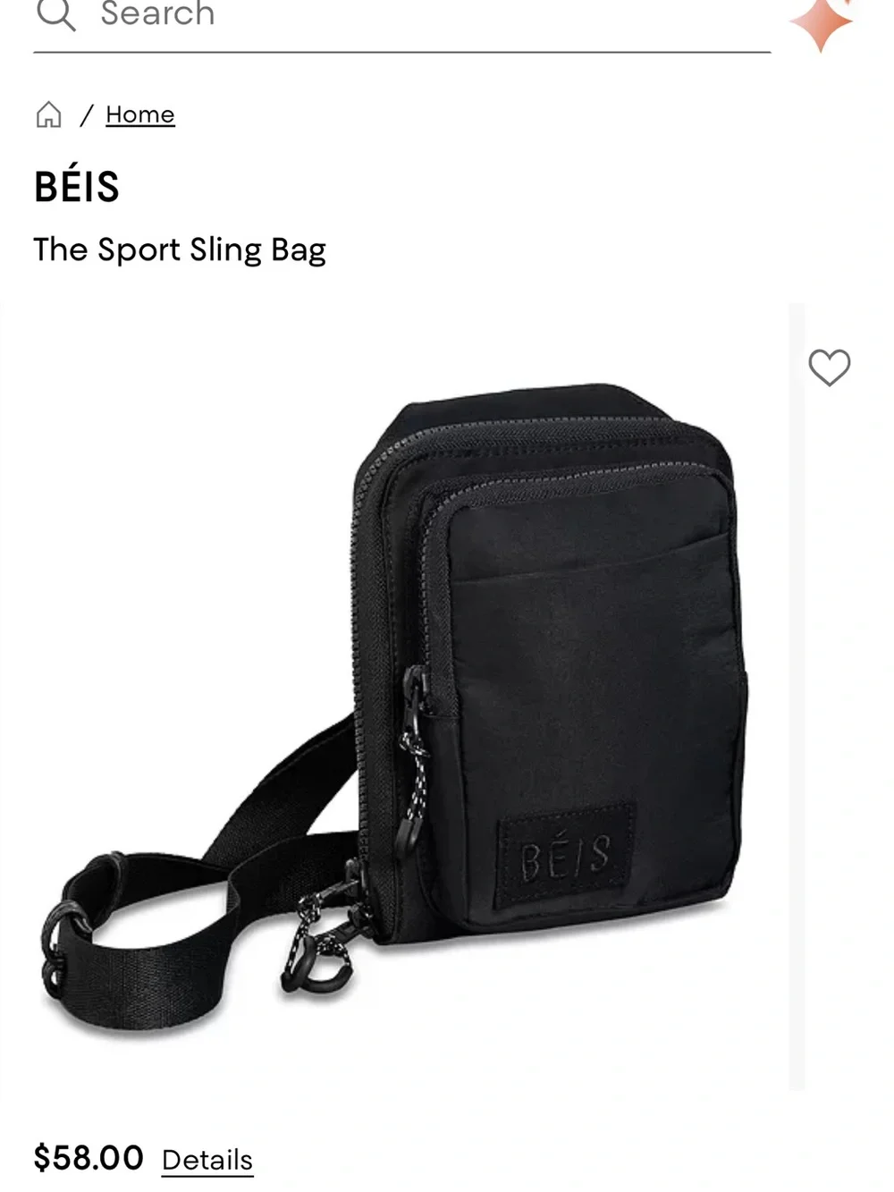 Beis Black Crossbody Sling Bag with Bottle Pocket